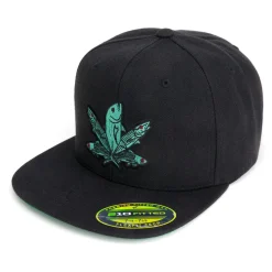 HFG - Green Fish Embroidered Black Fitted Hat