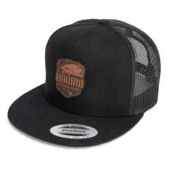 HFG - Ulua Leather Shield Black Flatbill Trucker Hat